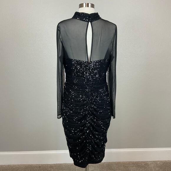 Eliza J Women's Sequined Long Sleeve Midi Sheath Cocktail Dress Black Size 8 - Picture 3 of 13